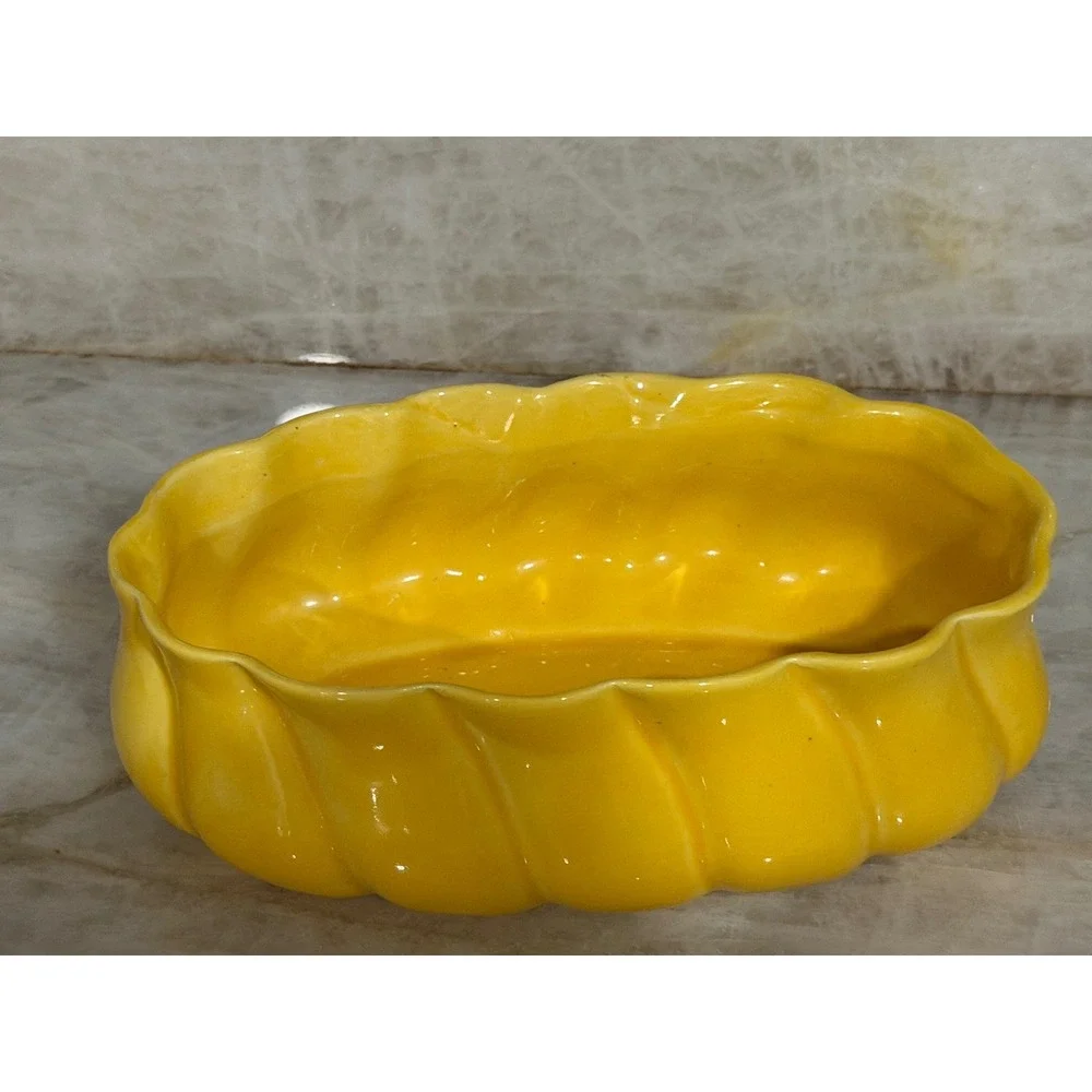 Maurice of California Ceramic Planter‎ Yellow 1952 MCM Scalloped Oval Planter
